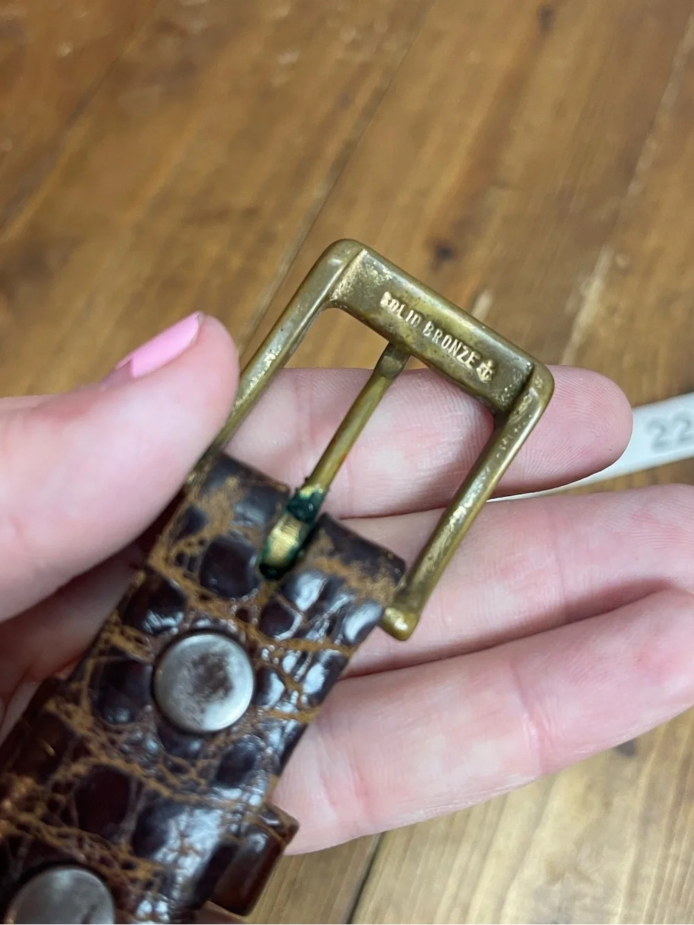 Vintage genuine alligator leather belt with bronze buckle mens size 36